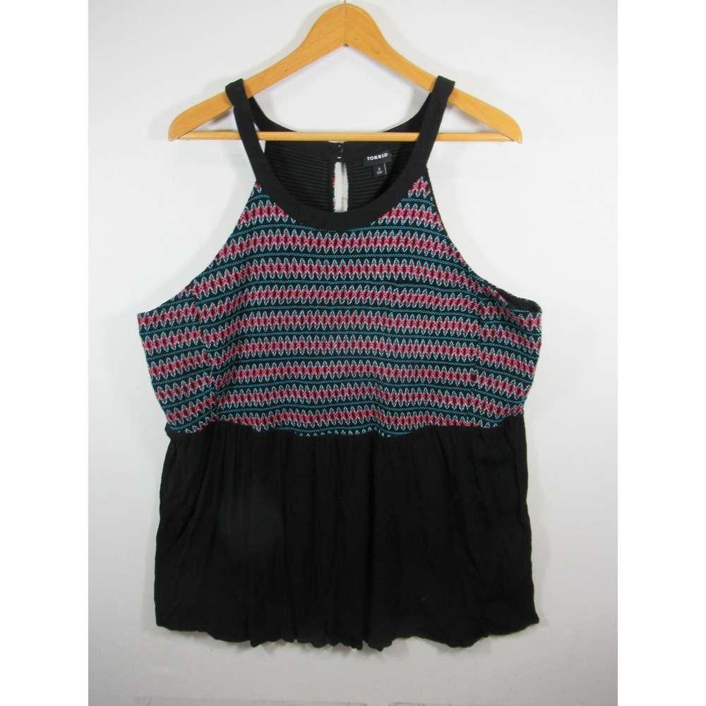 Torrid Smocked Gauzy Tunic Halter Top Plus Size 3X Black Sleeveless